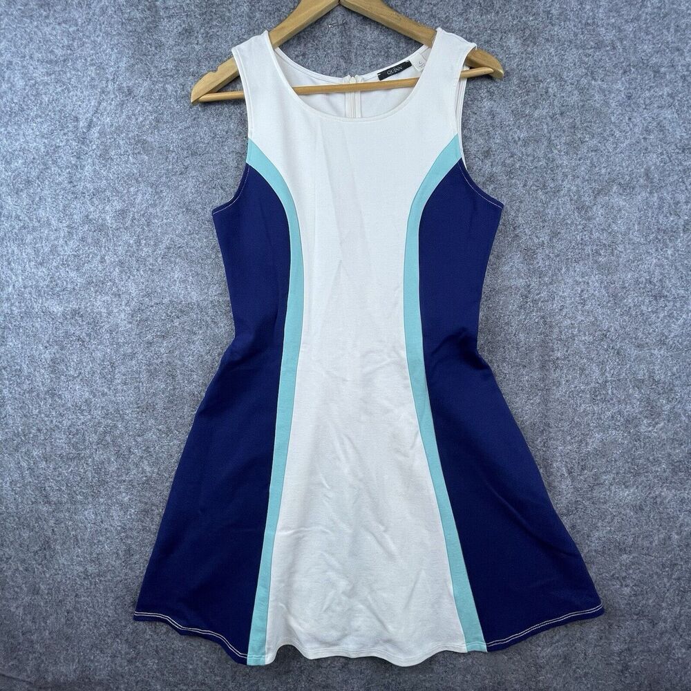 Quinn Dress Womens Large‎ White Blue Colorblock Sporty Stretch Flirty Summer USA